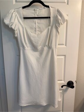 All in Favor White Mini Dress with Puff Sleeves
